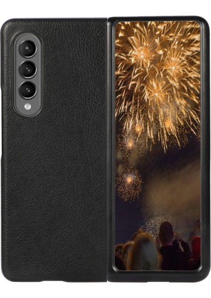 Samsung Galaxy Z Fold4 Siyah Iki Renkli Litchi Doku Kılıfı (Yurt Dışından)