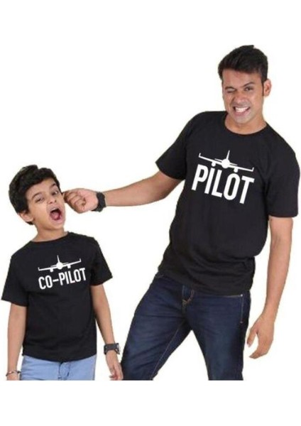 Pilot/co-Pilot Baba Çocuk T-Shirt Aile Kombin - Siyah