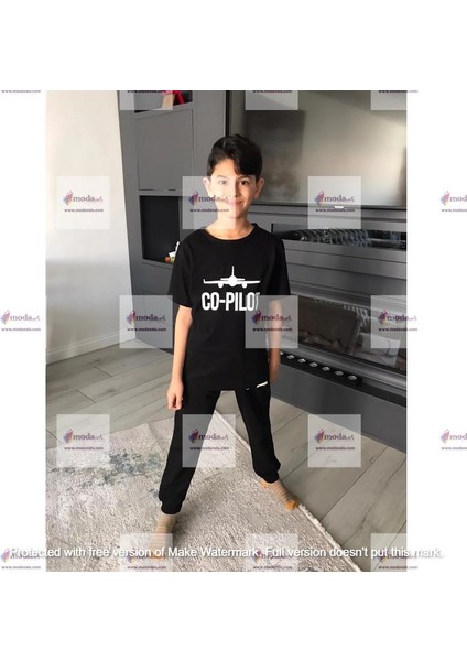 Pilot/co-Pilot Baba Çocuk T-Shirt Aile Kombin - Siyah modelleri