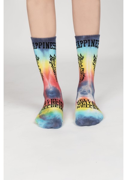 Smile - Dye Unisex Batik Desenli Dikişsiz Tenis Çorap - Happiness modelleri