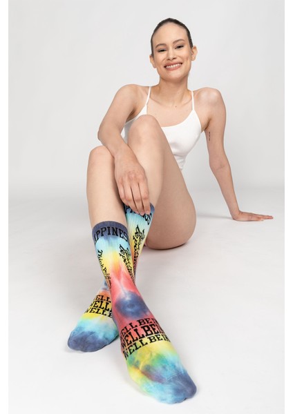 Smile - Dye Unisex Batik Desenli Dikişsiz Tenis Çorap - Happiness fırsatları