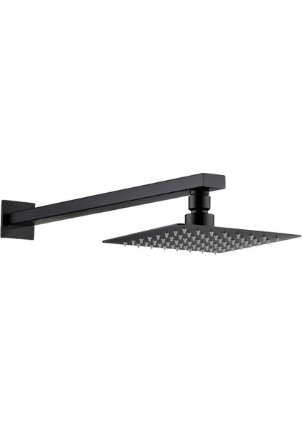 Ankastre Duş Başlığı Borulu Kare Slim Metal 20X20 cm Siyah