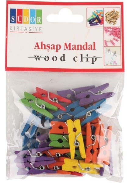 Renkli Ahşap Mandal Küçük Mini Mandal 30 Adet Bs-99
