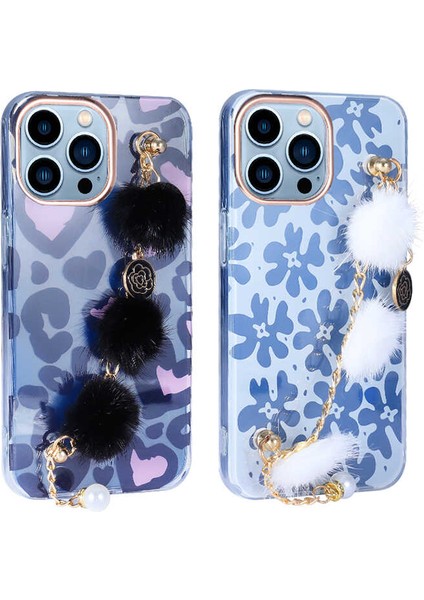 Apple iPhone 13 Pro Kılıf Darbeye Dayanıklı Desenli Ponpon Tüylü Zincirli Silikon Kaos Kapak Siyah fiyatları