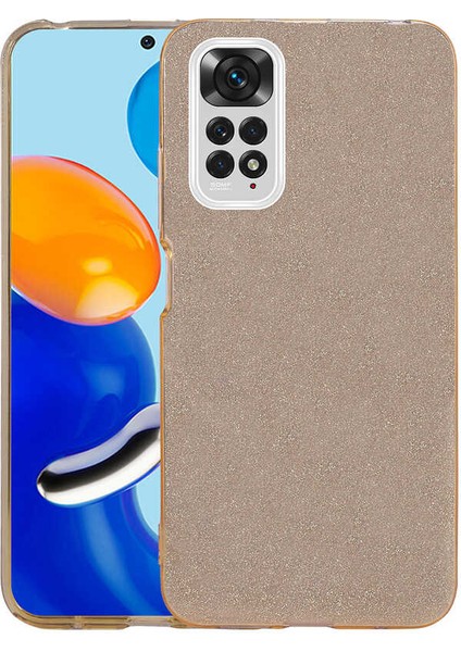 Xiaomi Redmi Note 11S / Redmi Note 11 Kılıf Kamera Korumalı Çift Katmanlı Simli Shining Silikon Arka Kapak Altın