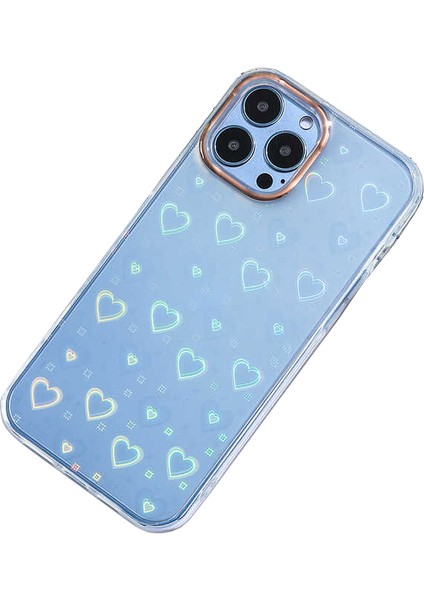 Apple iPhone 13 Pro Max Kılıf Fosforlu Yüzey Sidney Kalp Desenli Sert Kapak Heart No1