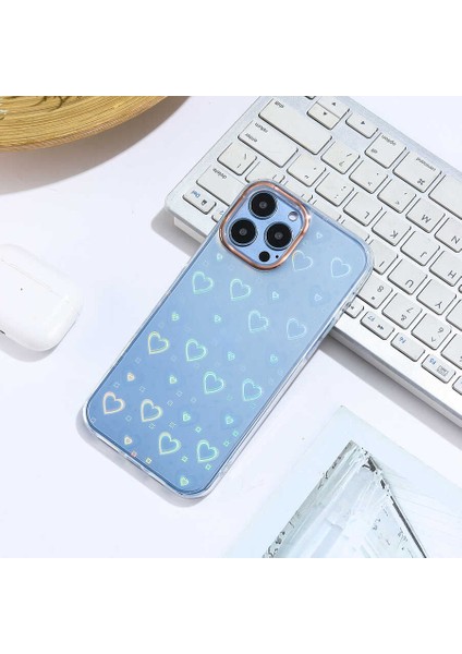 Apple iPhone 13 Pro Max Kılıf Fosforlu Yüzey Sidney Kalp Desenli Sert Kapak Heart No1