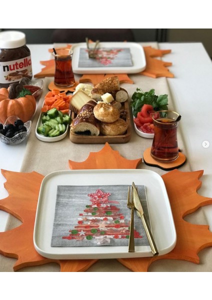 Turuncu Çınar Yaprağı Ahşap Supla - Amerikan Servis - Tabak Altı