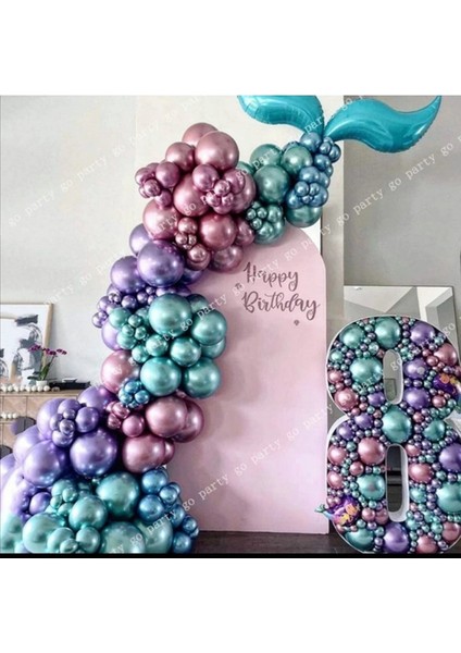 Krom Balon Balon Zincir Pembe Yeşil Mor 50 Adet
