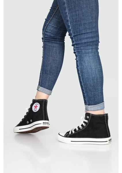 Rockstar Boğazlı Keten Converse Siyah Unisex Spor Ayakkabı 303 indirimleri