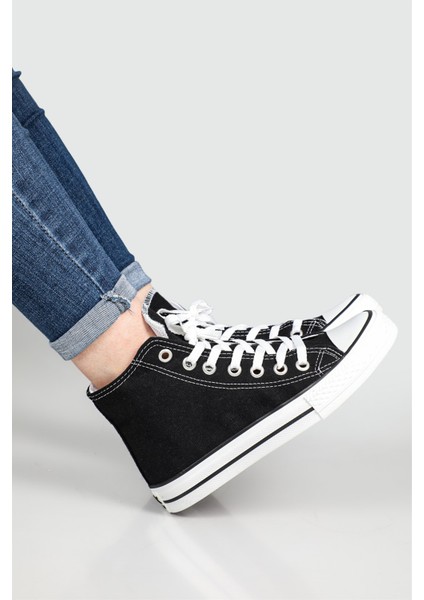 Rockstar Boğazlı Keten Converse Siyah Unisex Spor Ayakkabı 303 fırsatları