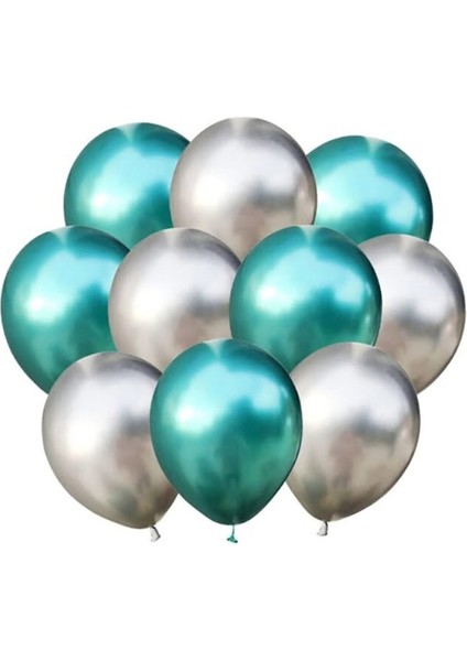 Gümüş-Yeşil Krom Balon 50 Adet