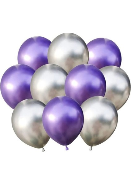 Gümüş-Mor Krom Balon 10 Adet