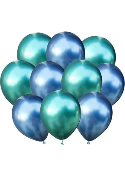 Mavi-Yeşil Krom Balon 30 Adet