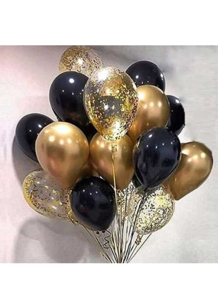 Konfetili Şeffaf Balon Krom Balon Seti