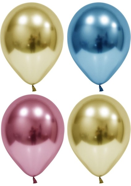 Altın-Mavi-Pembe Krom Balon 10 Adet