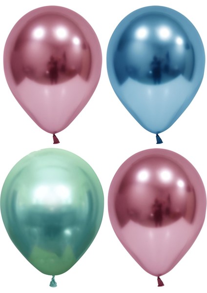 Pembe-Mavi-Yeşil Krom Balon 50 Adet