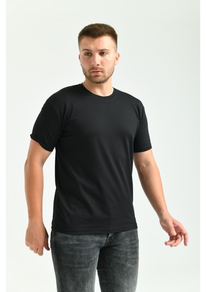 Erkek Likralı Siyah Bisiklet Yaka Kısakollu Tişört modelleri