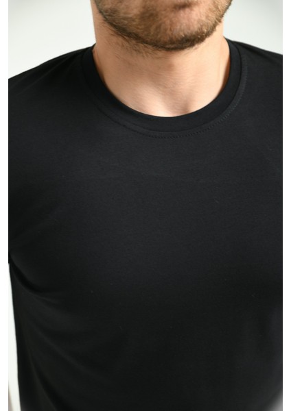 Erkek Likralı Siyah Bisiklet Yaka Kısakollu Tişört fırsatları