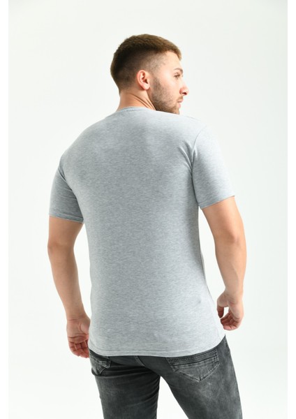 Erkek Likralı Gri Bisiklet Yaka Kısakollu Tişört modelleri