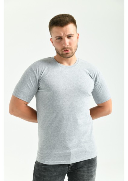 Erkek Likralı Gri Bisiklet Yaka Kısakollu Tişört fırsatları