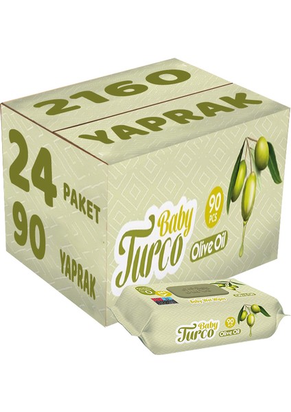 Islak Havlu Mendil 90 Yaprak Zeytinyağlı 24 Lü Set 2160 Yaprak Plastik Kapaklı
