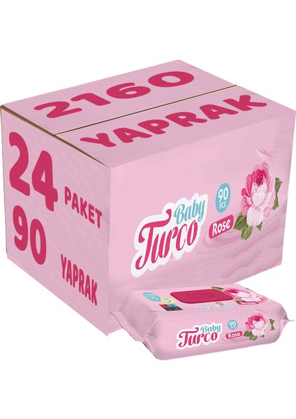 Baby Turco Islak Havlu Mendil 90 Yaprak Gül/rose 24 Lü Set 2160 Yaprak Plastik Kapaklı