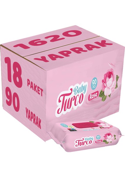 Baby Turco Islak Havlu Mendil 90 Yaprak Gül/rose 18 Li Set 1620 Yaprak Plastik Kapaklı