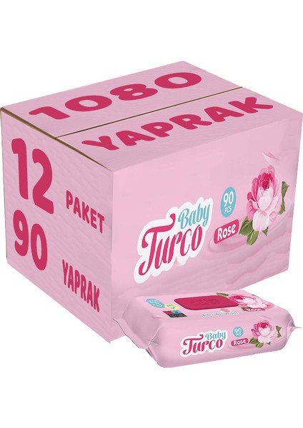 Islak Havlu Mendil 90 Yaprak Gül/rose 12 Li Set 1080 Yaprak Plastik Kapaklı