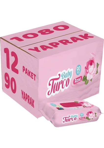 Baby Turco Islak Havlu Mendil 90 Yaprak Gül/rose 12 Li Set 1080 Yaprak Plastik Kapaklı