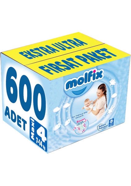 Bebek Bezi Beden:4 (7-14KG) Maxi 600 Adet Ekstra Ultra Fırsat Pk