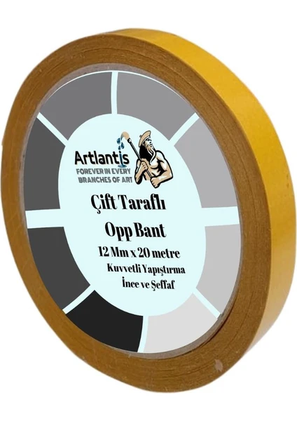 Çift Taraflı Bant Ince Şeffaf 12 mm 20 Metre 1 Adet Artlantis Resim Tablo Fotoraf Halı Yapıştırıcısı 1 Adet