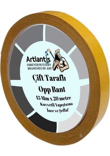 Çift Taraflı Bant Ince Şeffaf 15 mm 20 Metre 1 Adet Artlantis Resim Tablo Fotoraf Halı Yapıştırıcısı 1 Adet