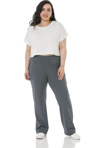 Büyük Beden Beli Lastikli Boru Paça Dalgıç Koyu Gri Pantolon fiyatları
