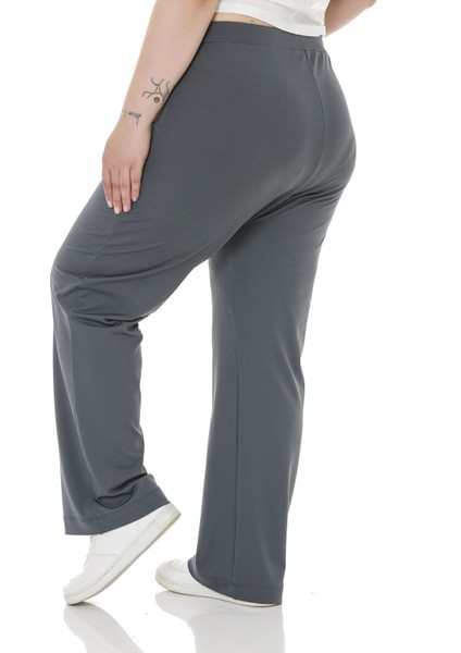 Büyük Beden Beli Lastikli Boru Paça Dalgıç Koyu Gri Pantolon modelleri