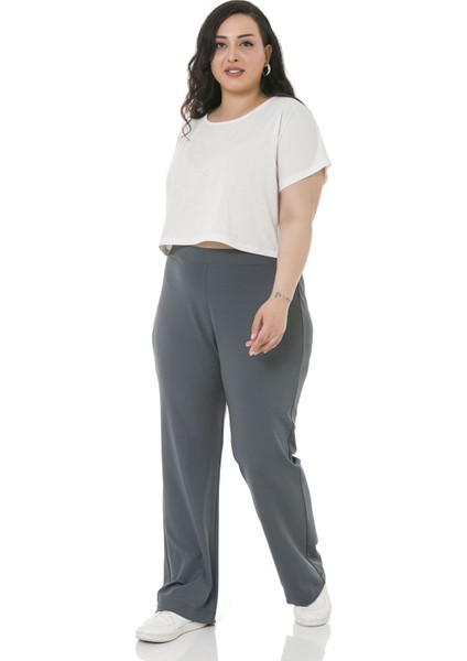 Büyük Beden Beli Lastikli Boru Paça Dalgıç Koyu Gri Pantolon fırsatları