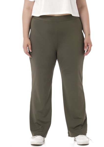 Büyük Beden Beli Lastikli Boru Paça Dalgıç Haki Pantolon