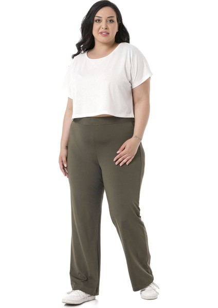 Büyük Beden Beli Lastikli Boru Paça Dalgıç Haki Pantolon fırsatları