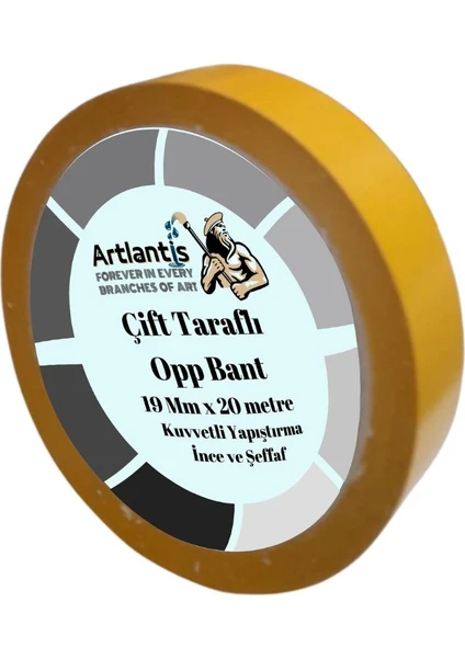 Çift Taraflı Bant Ince Şeffaf 19 mm 20 Metre 1 Adet Artlantis Resim Tablo Fotoraf Halı Yapıştırıcısı 1 Adet