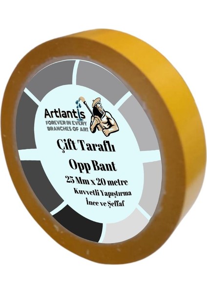 Çift Taraflı Bant Ince Şeffaf 25 mm 20 Metre 1 Adet Artlantis Resim Tablo Fotoraf Halı Yapıştırıcısı 1 Adet