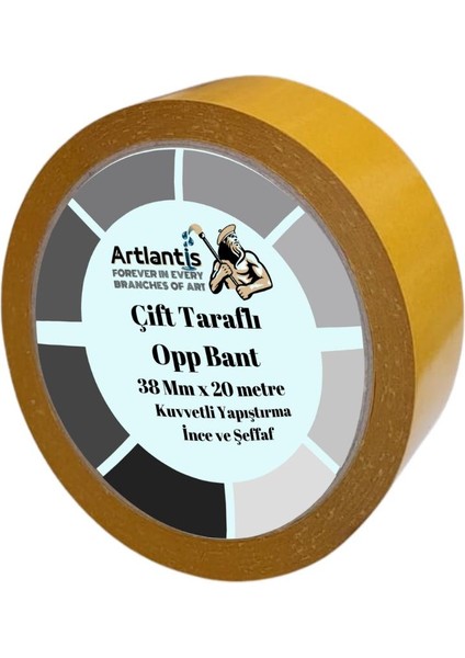 Çift Taraflı Bant Ince Şeffaf 38 mm 20 Metre 1 Adet Artlantis Resim Tablo Fotoraf Halı Yapıştırıcısı 1 Adet