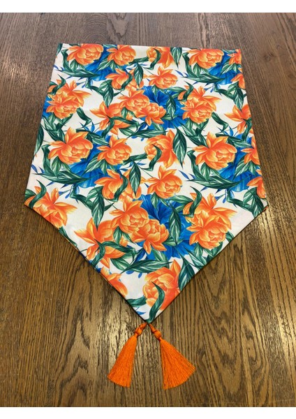 Tuğçe Demir Home Desıgn Turuncu Mavi Çiçek Desen Runner Supla Takım modelleri