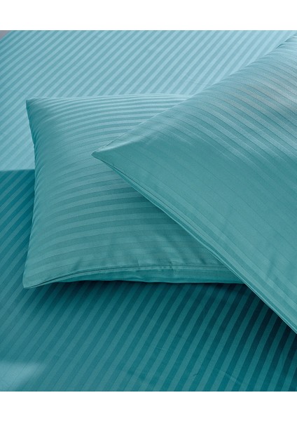 Çizgili Pamuk Saten Yastık Kılıfı / Petrol Yeşili (2 Adet)