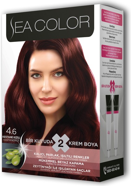 2x2 Tüp Krem Saç Boyası Seti Kestane Kızılı No:4.6
