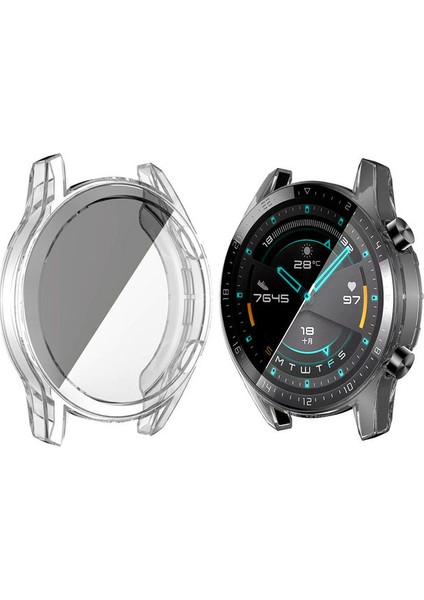 Huawei Watch Gt2 46MM Uyumlu Önü Kapalı Silikon Ekran ve Kasa Koruyucu Kılıf