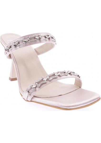 Duygu Shoes Tashie Topuklu Kadın Saten Terlik Iki Bantlı Küt Burunlu