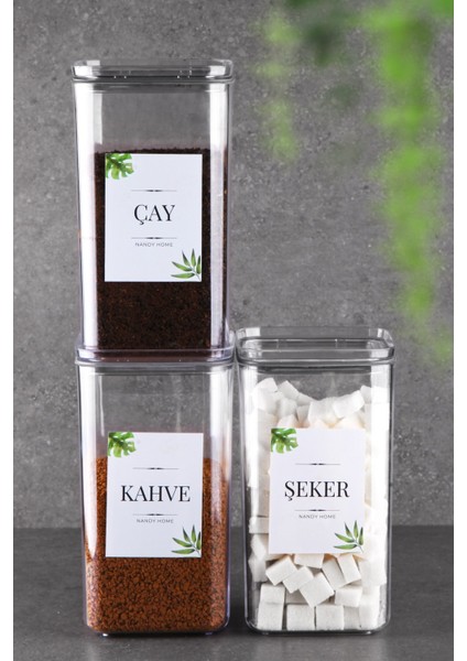 Dekoratif Kare 1,5 Lt Vakum Kapaklı 3'lü Set Çay, Şeker ve Kahve Saklama Kutusu