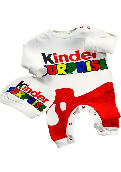 Kinder Surprise Baskılı Beyaz ve Kırmızı Tulum