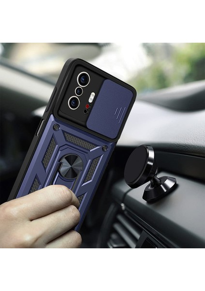 Xiaomi Mi 11T 5g Kılıf Sert Silikon Tank Aramid Sürgülü Vega Yüzüklü Lacivert modelleri