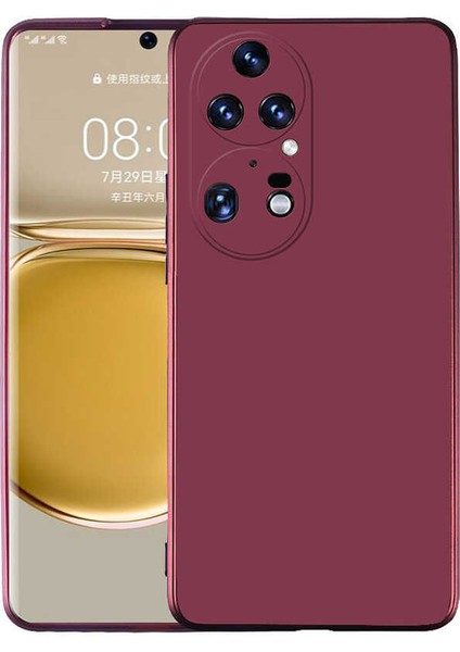 Huawei P50 Pro Kılıf Kamera Korumalı Premier Mat Silikon + Full Ekran Koruyucu Mürdüm